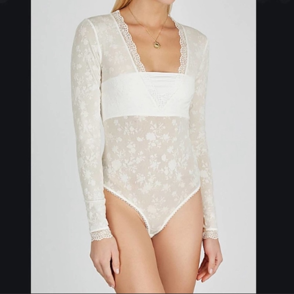 NWT Free People Velvet & Lace Bandeau Bodysuit - Picture 3 of 7